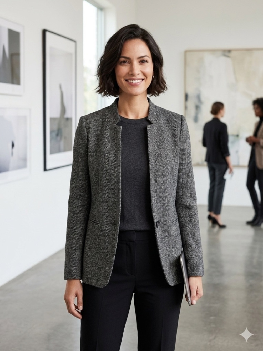 Banana Republic Charcoal Grey Collarless Herringbone Blazer